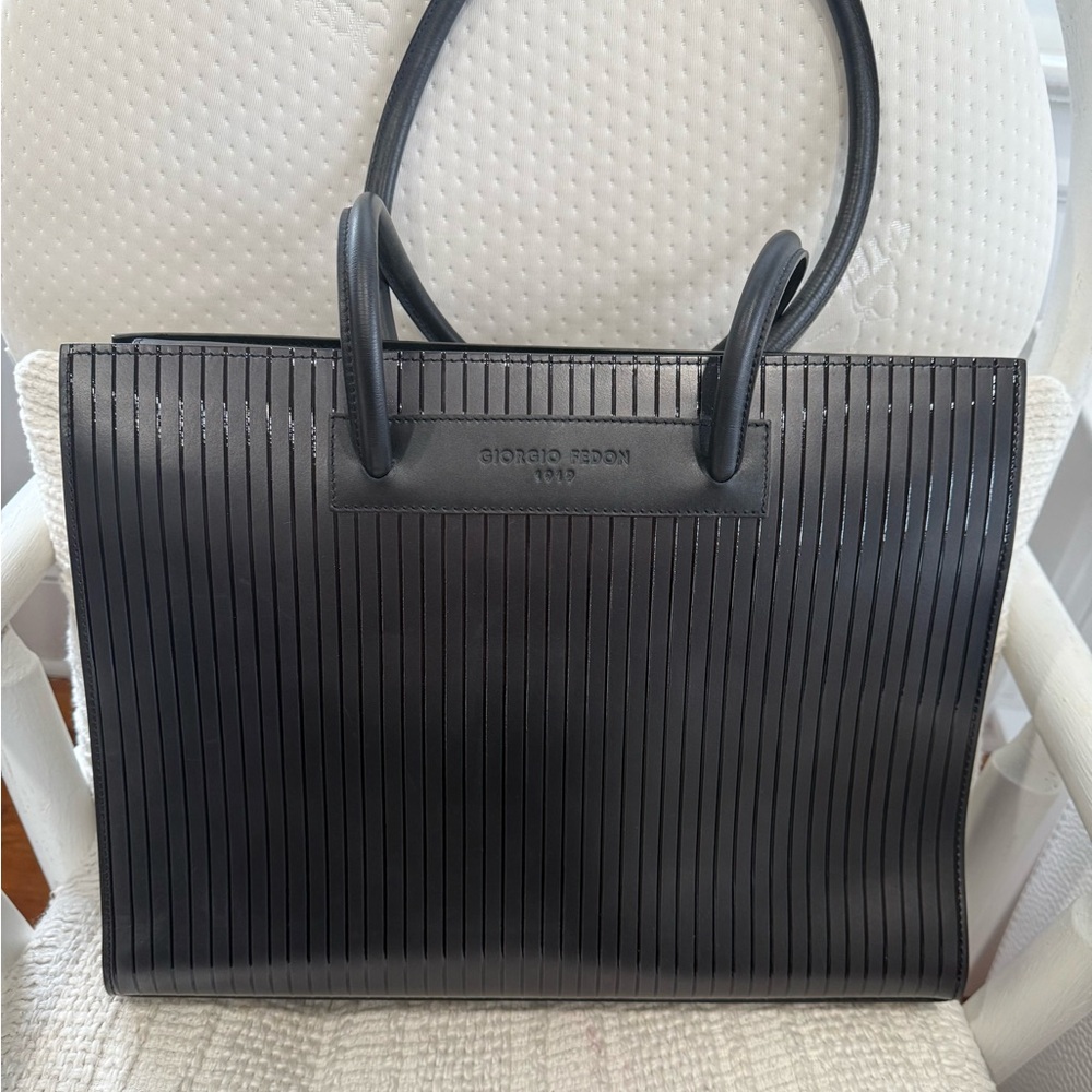 Giorgio Fedon 1919 Handmade Italian Designer Bag Black Striped Tote